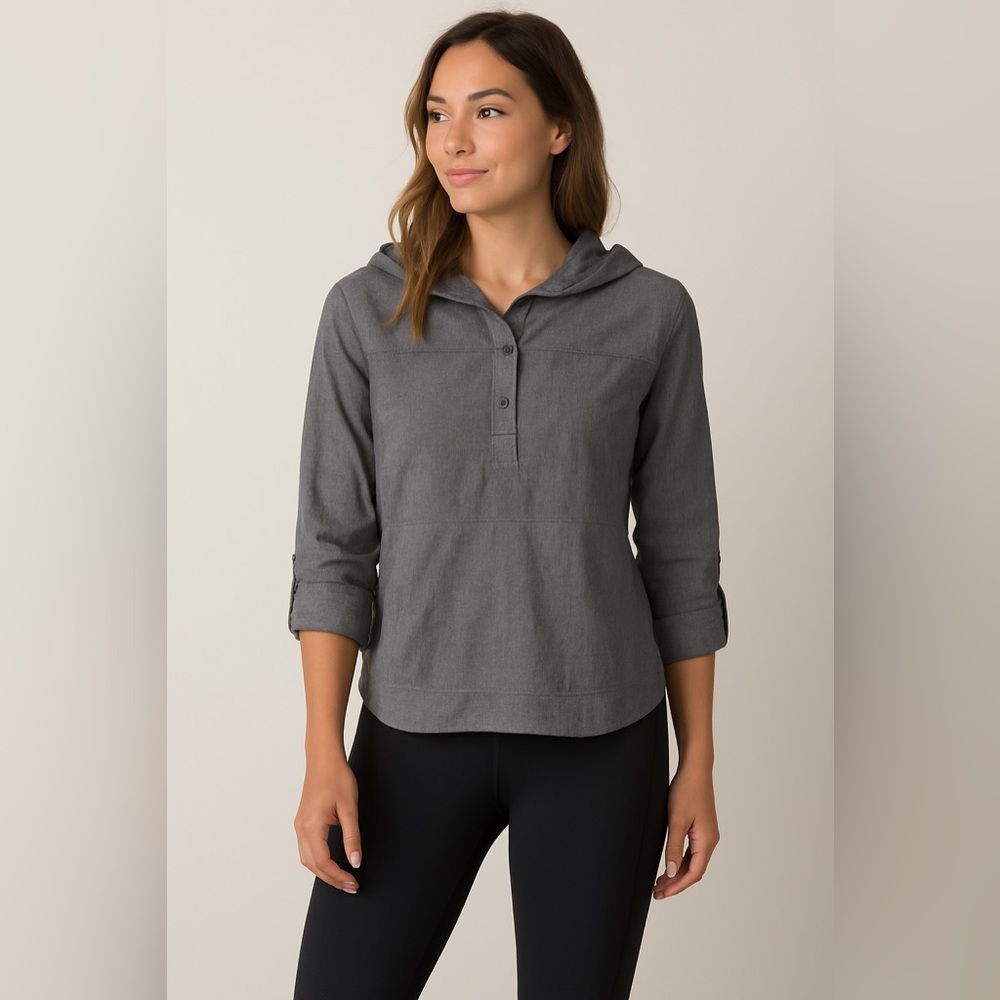 prAna Gray Hemp Blend Hooded Pullover Top Women’s Small